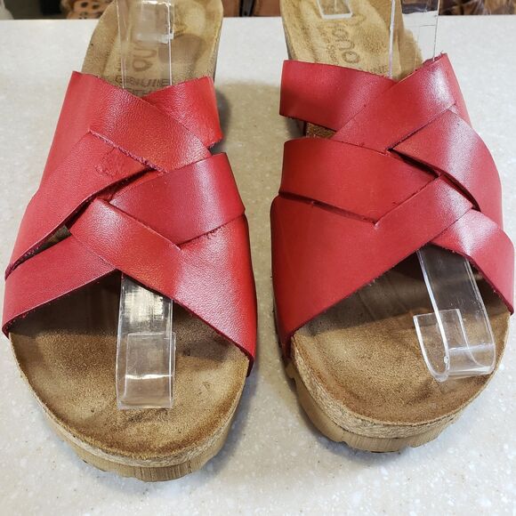 Yokono Women's Red Leather Wedge Platform Sandals Size 9 Cross Strap Slides VGC - Picture 3 of 8